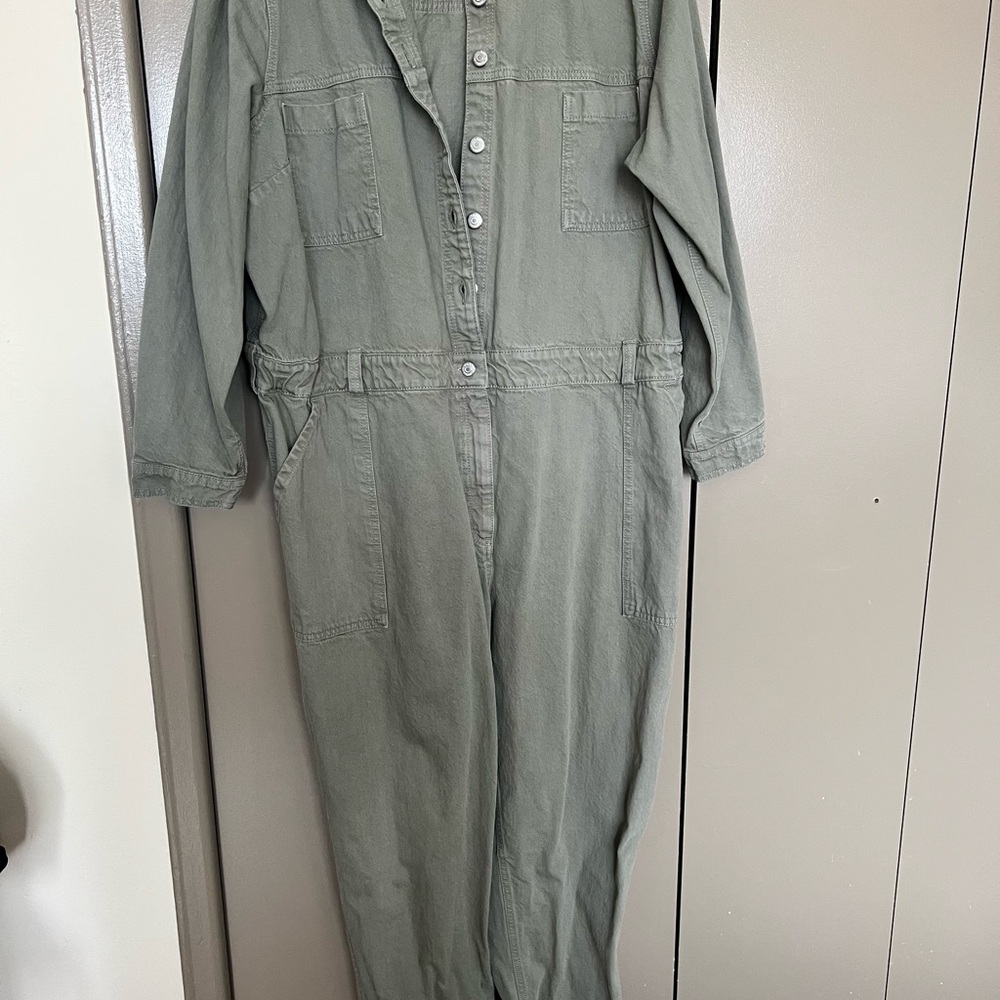 Old Navy Olive Green Button-Front Utility Jumpsuit